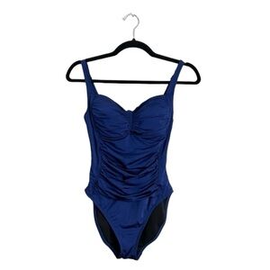 La Blanca blue ruched one piece swimsuit bathing suit 8